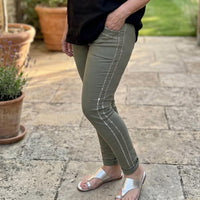 Made in Italy Italian Magic Pants With A Subtle Chic Side Panel in italy italian magic pants with a subtle chic side panel in olive green - women's pants
