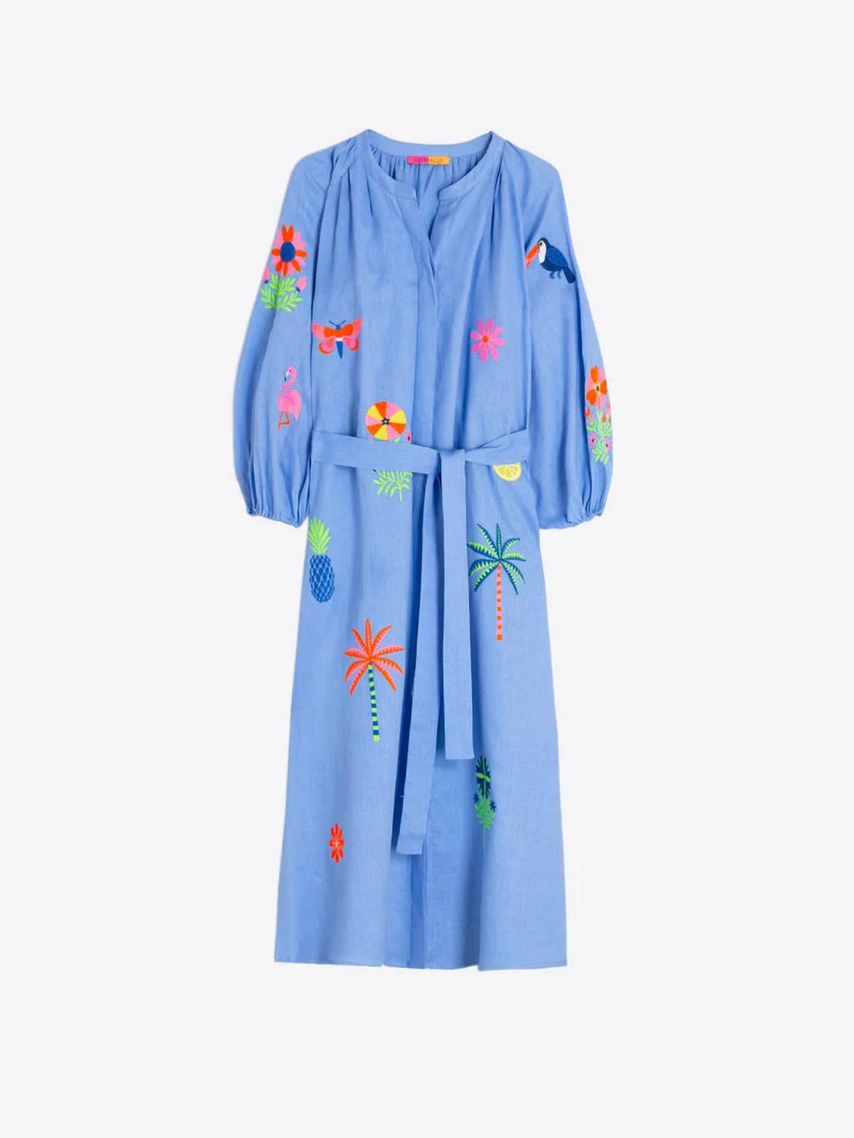 Vilagallo - Women's Long Dress With Tropical Embroidery