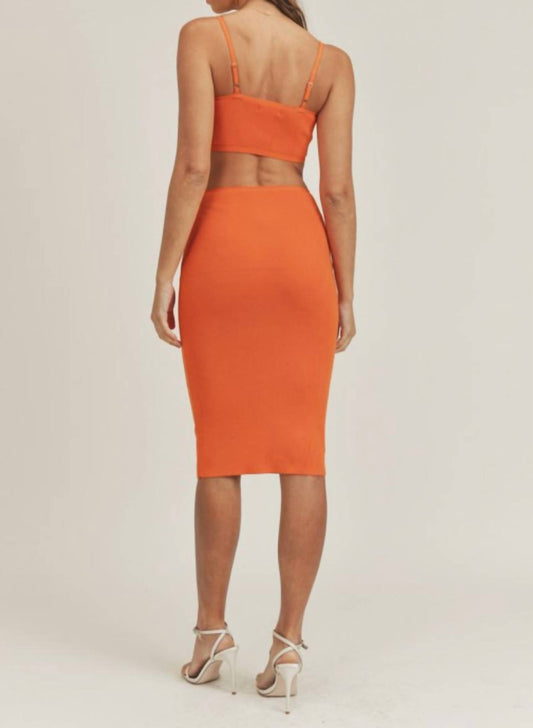 Mable - Spaghetti strap knit bodycon midi dress with side and back cut