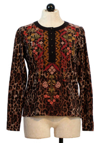 Johnny Was Women's Mixed Media Henley Shirt in brown - women's long sleeve top