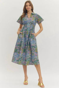 Entro - Spring Floral Zip Midi Dress