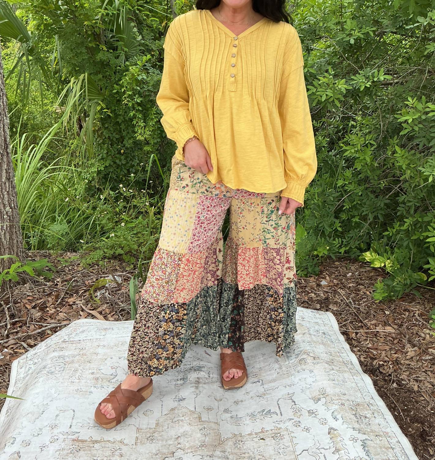 Young Threads - Patchwork Tiered Wide Leg Pants