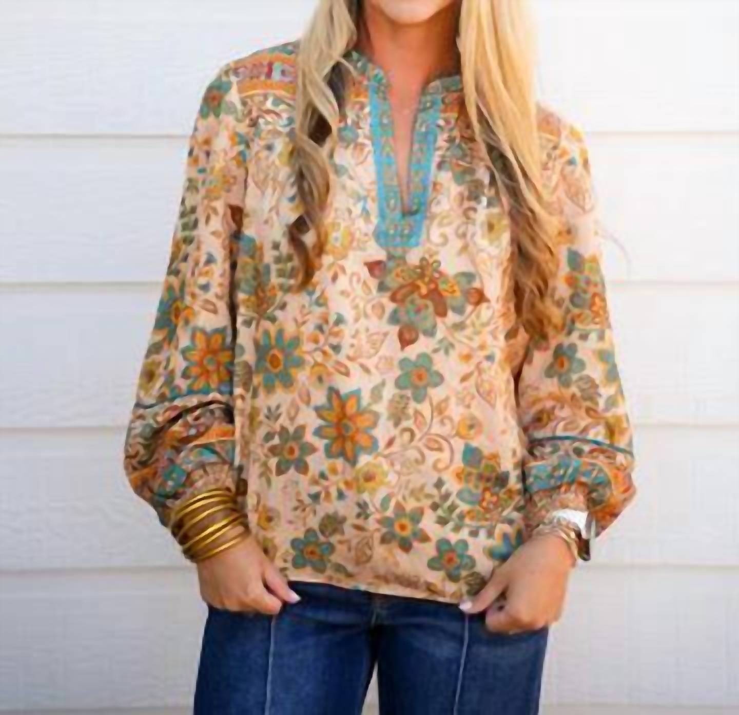 Current Air - Paisley Border Printed Top