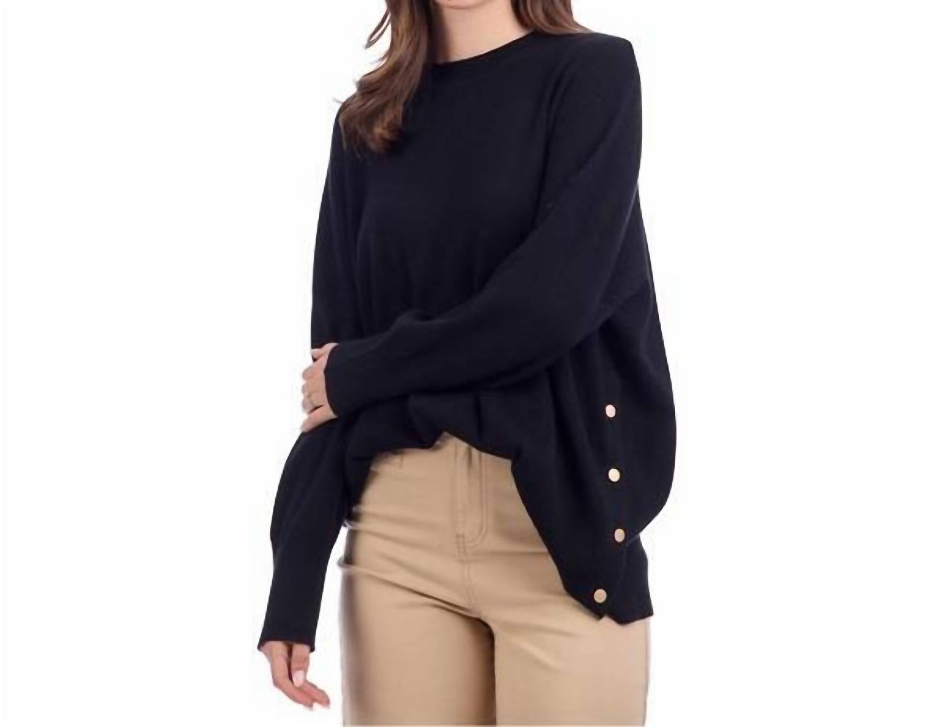 mudpie Noralee Button Sweater in black - women's sweater - detail view