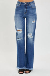 Risen - High Rise Distressed Straight Leg Jean