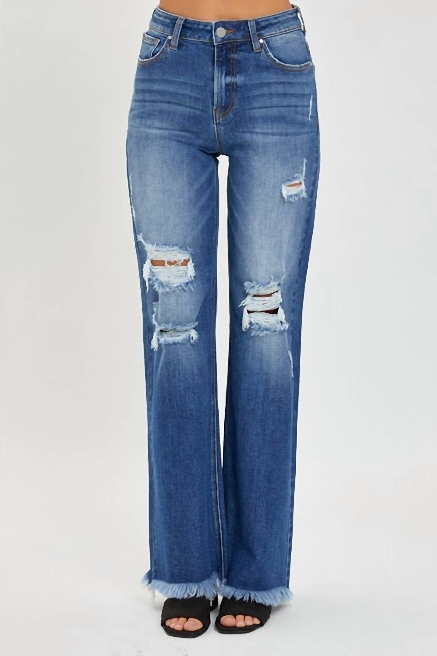 Risen - High Rise Distressed Straight Leg Jean