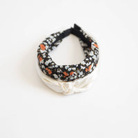 FUNKY MONKEY Women's Floral Satin Headbands in isla black and white - women's accessory