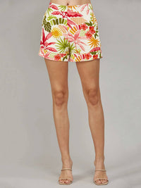 Fate - Women's Tropical Print Linen Blend Shorts