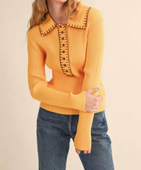 &Merci - Collared Ribbed Sweater With Contrast Stitch