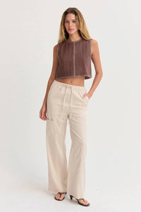Crescent - Kiara Contrast Stitch Linen Crop Top