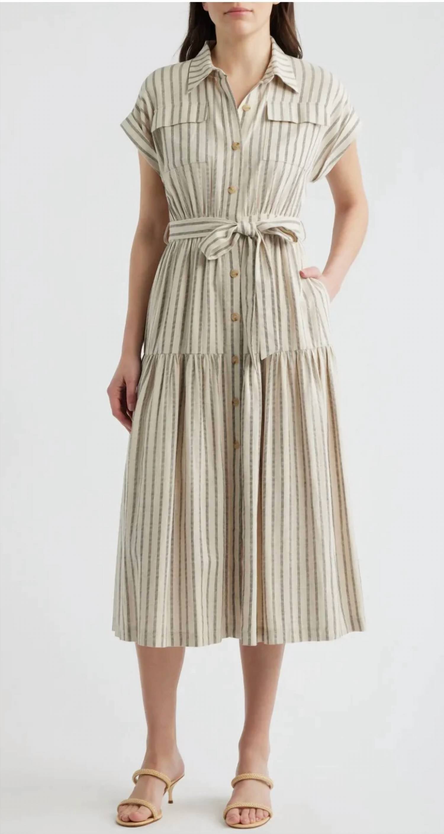 Zoe And Claire - Belted Linen Midi Shirtdress