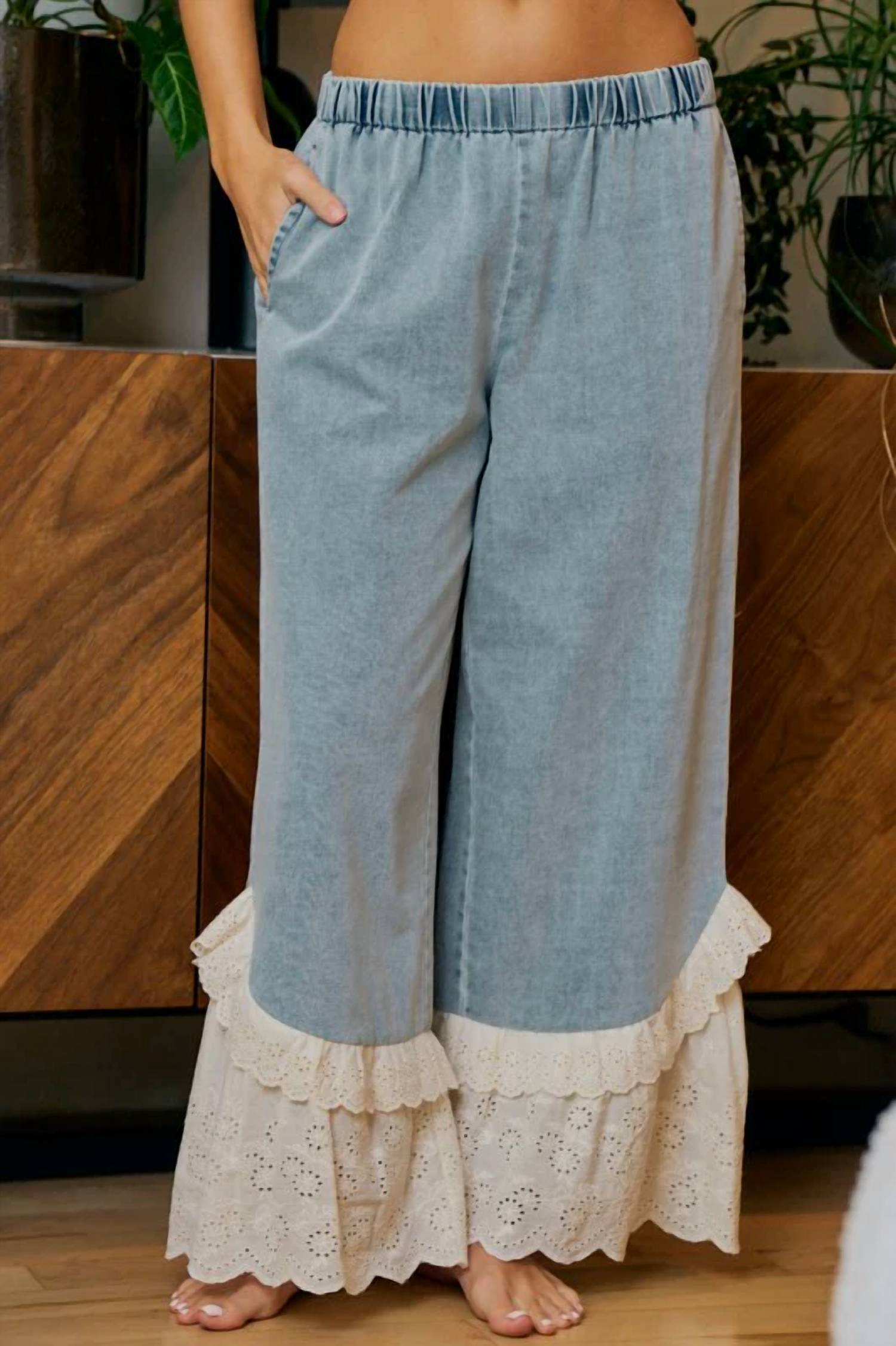 Bibi - Ruffle Lace Hem Pants