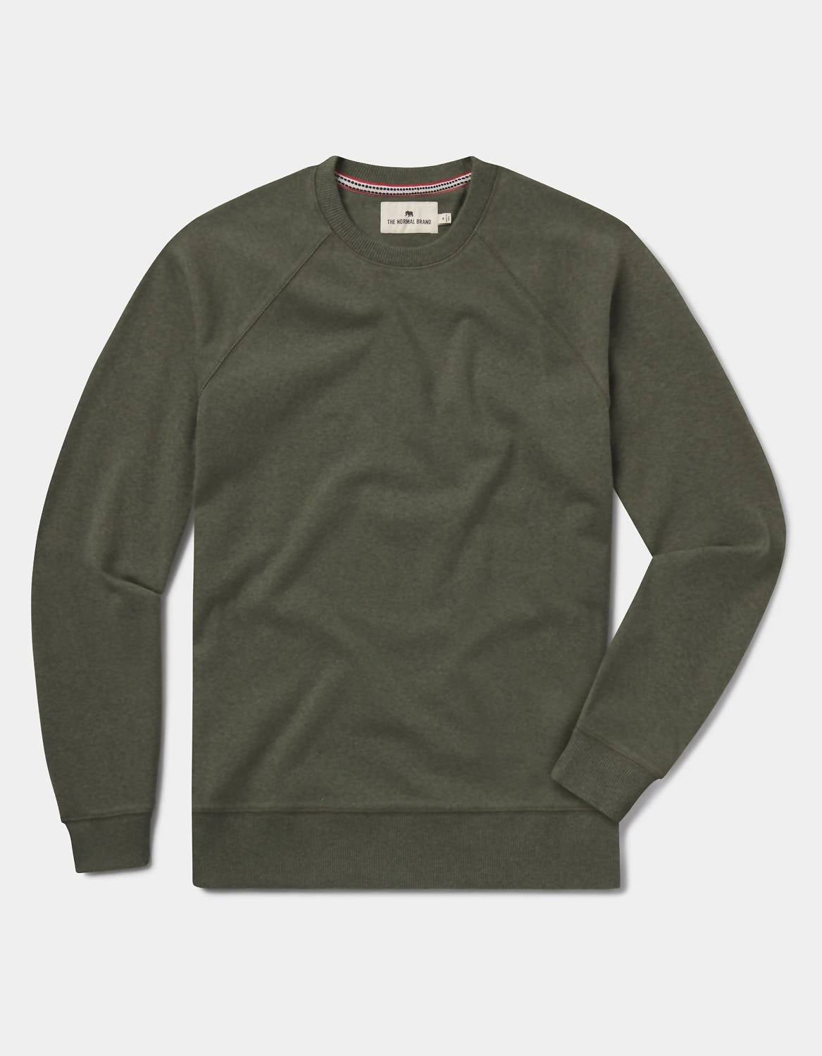 The Normal Brand Puremeso Everyday Crew Top in oakmoss - men's long sleeve top - alternate view