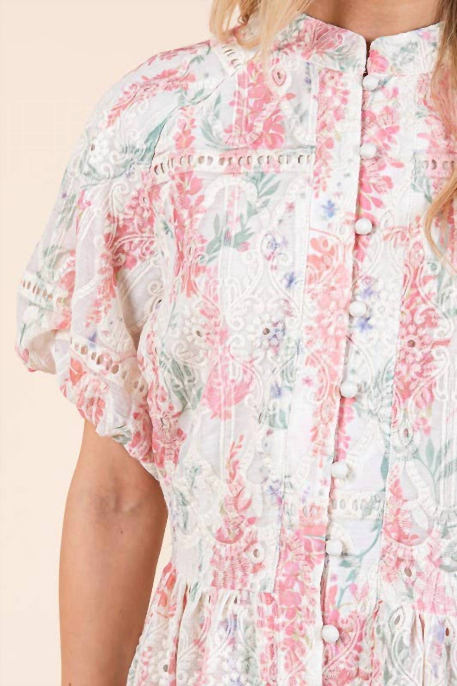 Geegee X Lovelo - Floral Eyelet Lace Mini Shirt Dress