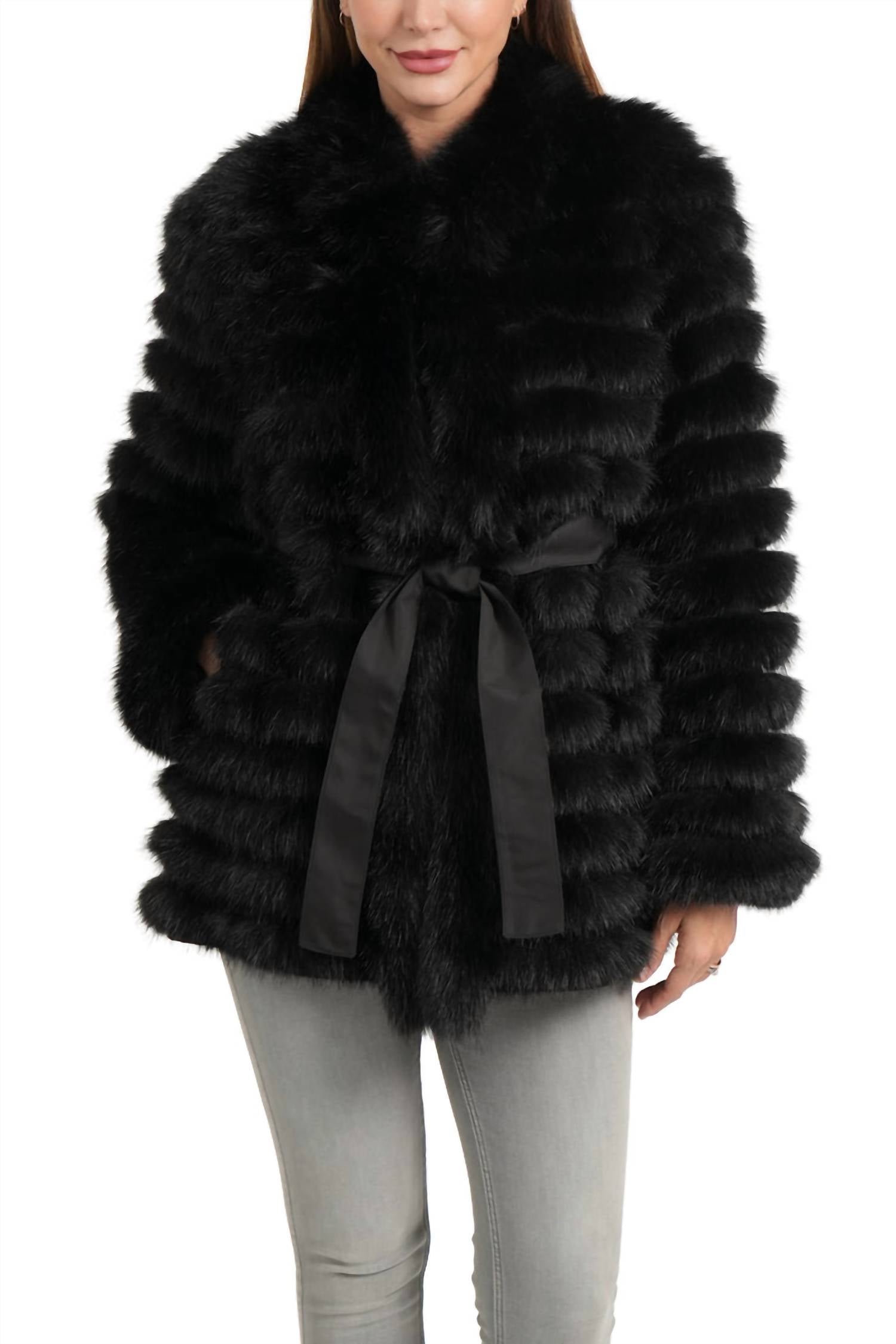 LOVE TOKEN Reversible Faux Fur Nylon Jacket in black - women's jacket - alternate view