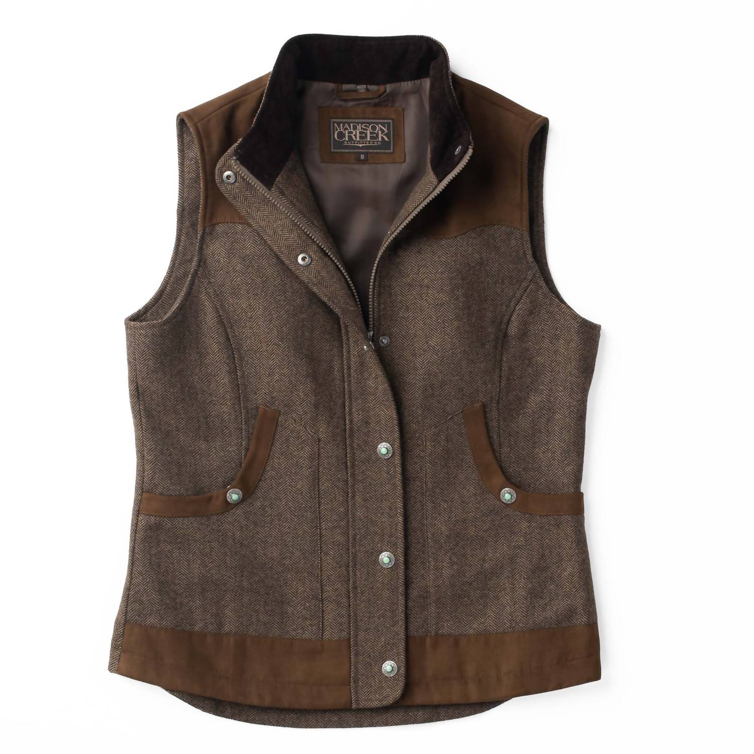 Madison Creek Outfitters Women's Channel Wool Vest in tan herringbone - women's blouse