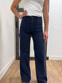 VERVET BY FLYING MONKEY Mini Patch Pocket Wide Leg Jean in navy - women's jeans - view 4