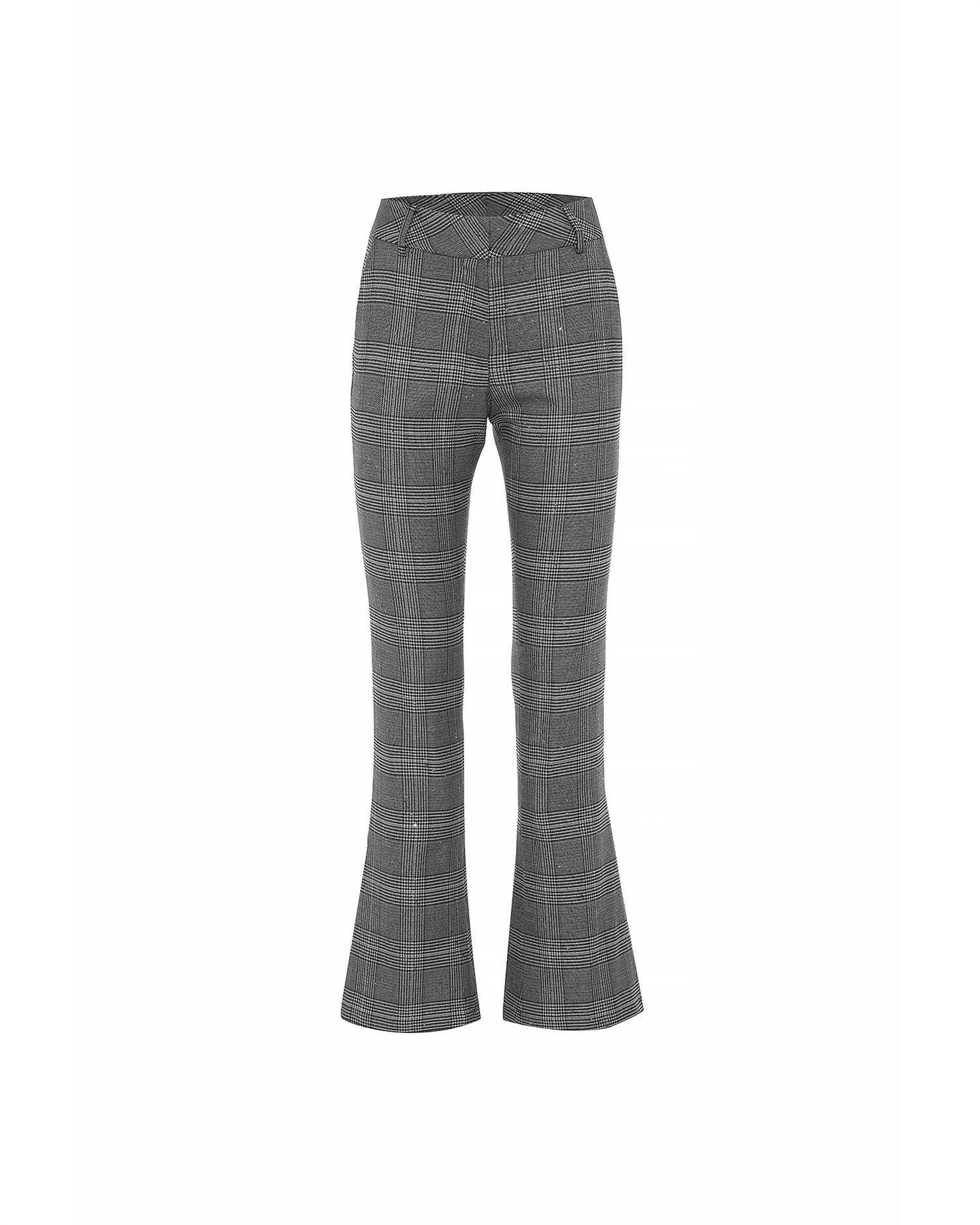 Theo The Label - Women's Eudora Cropped Bootcut Sequined Prince Of Wales Pant