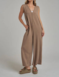 Very J - Striped Button Front Jumpsuit