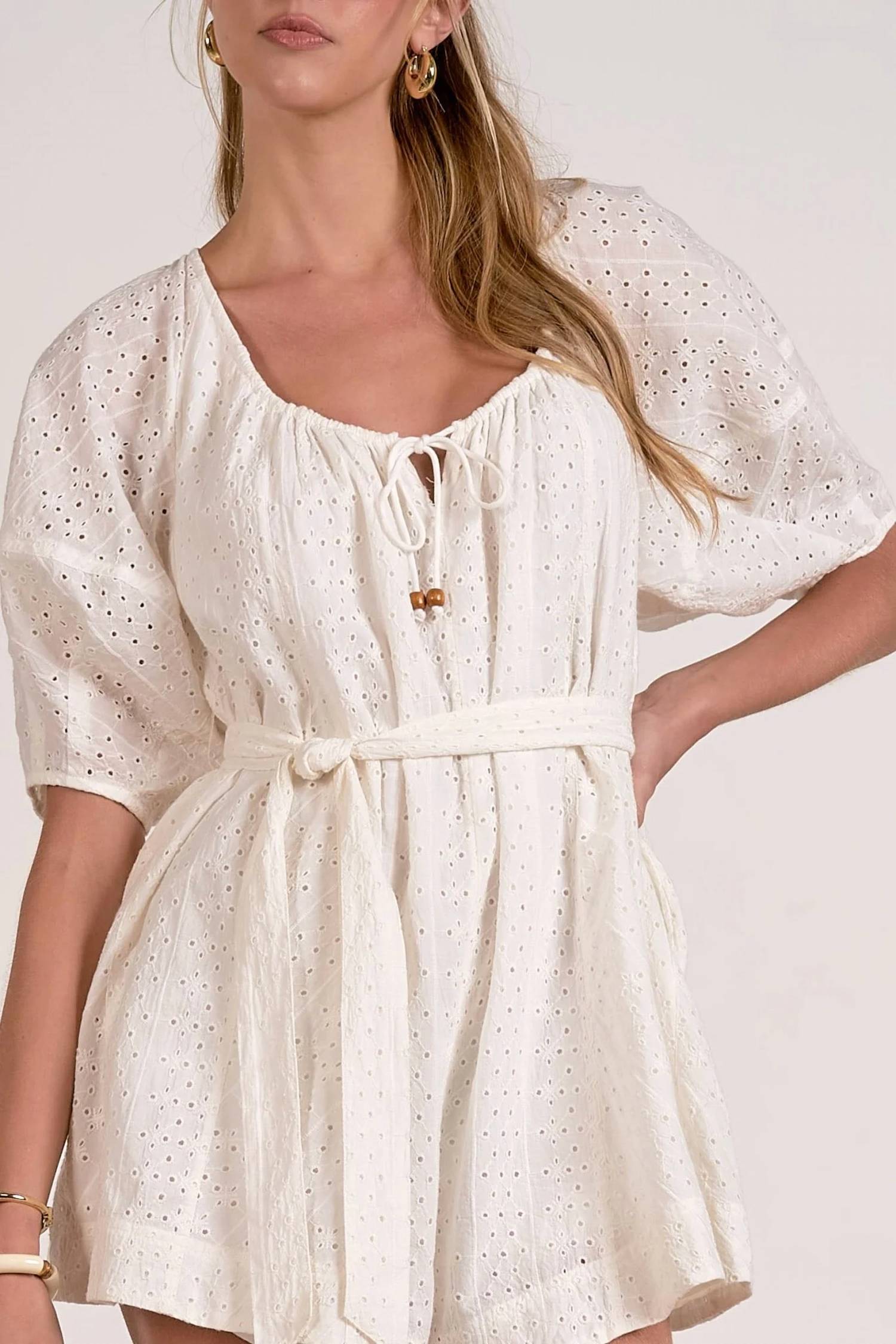 Elan - Eyelet Tie Front Romper