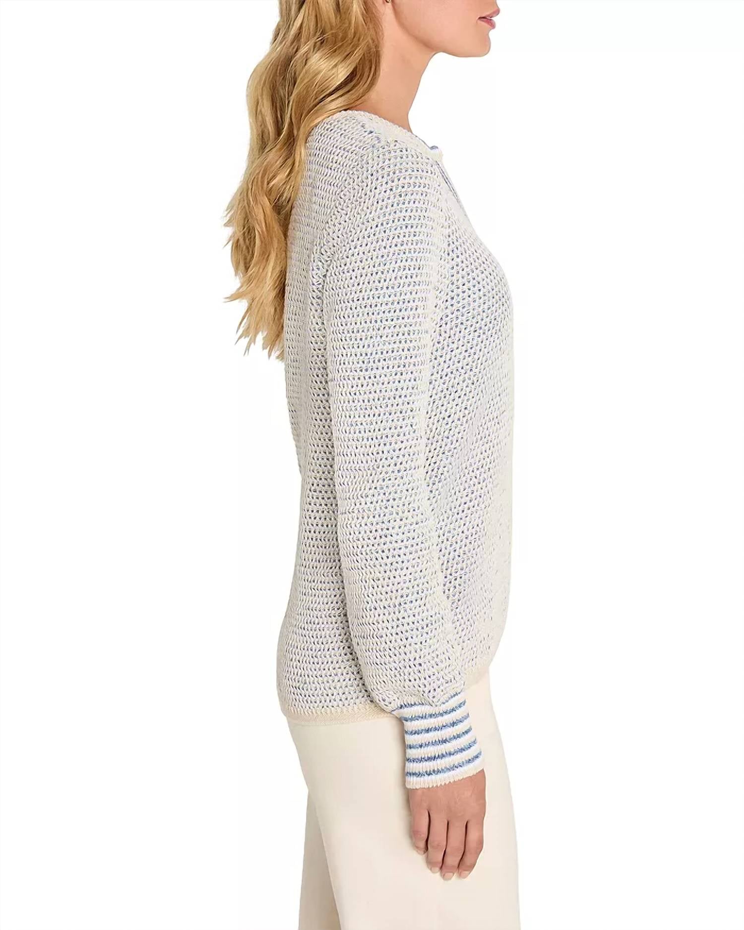 Nic + Zoe Women’s V-neck Knit Sweater in blue multi - women's sweater - alternate view