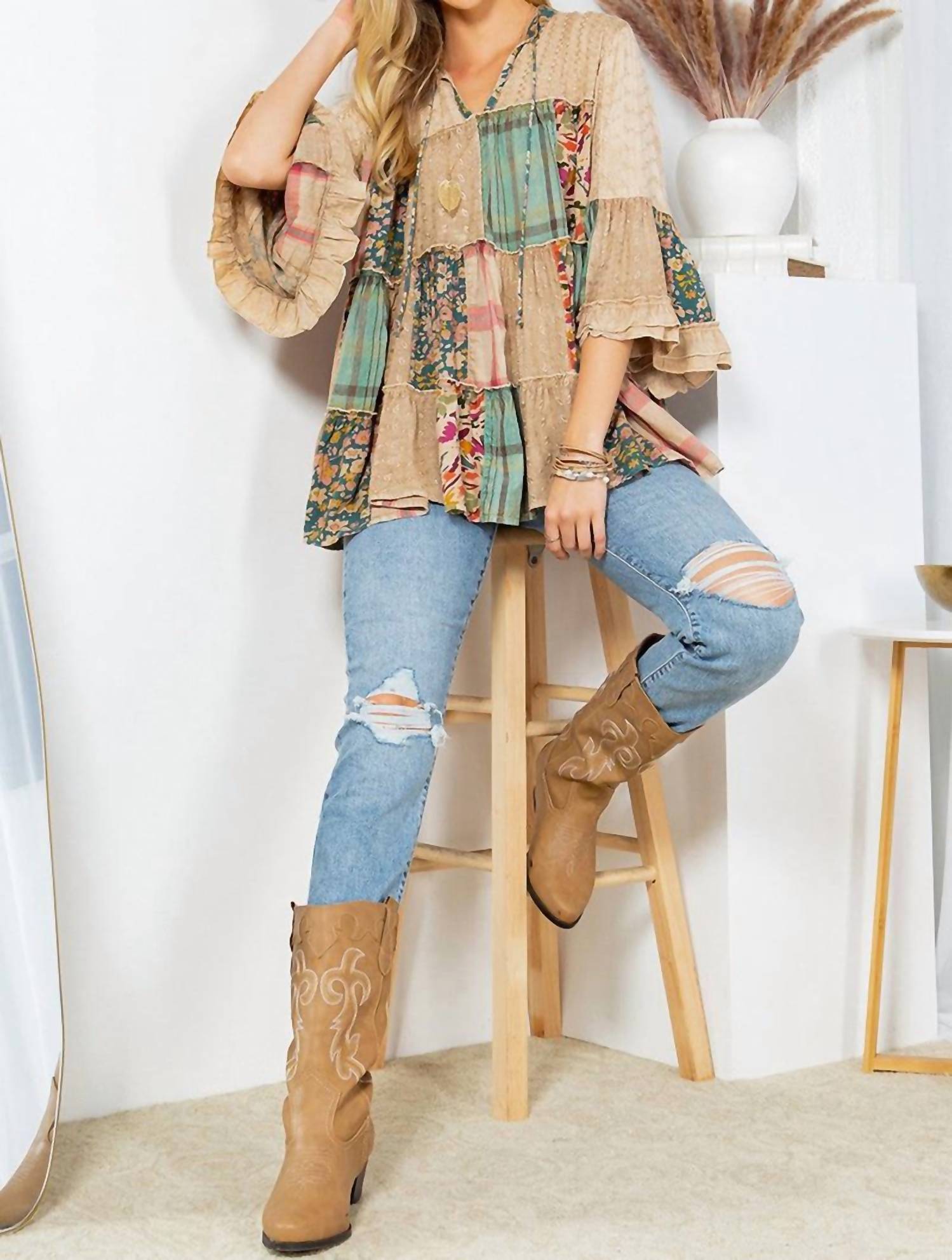 Young Threads - Vintage Boho Tiered Ruffle Top
