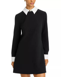 FRENCH CONNECTION Echo Long Sleeve Collared Neck Dress in black white - women's dress