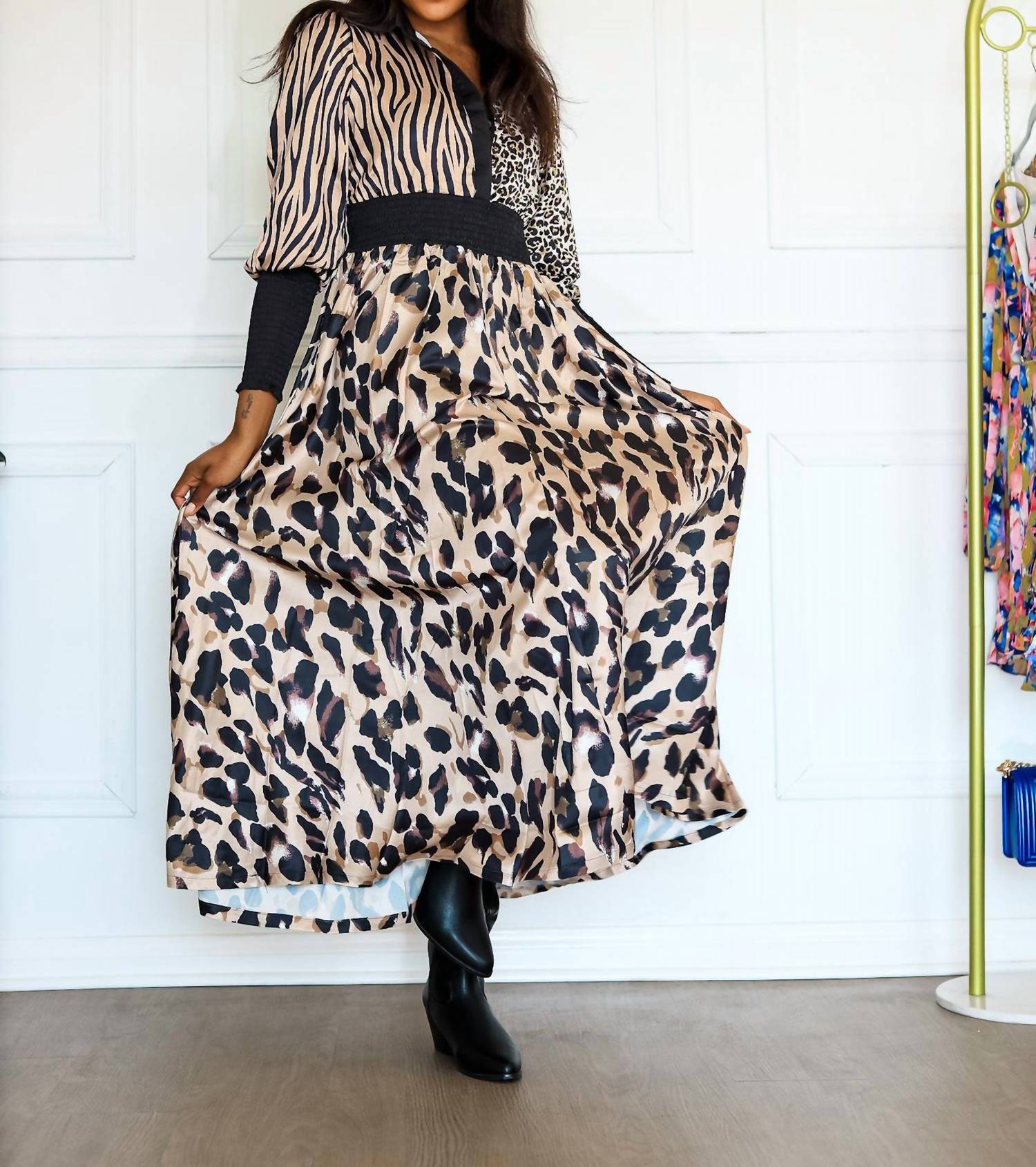 Little Secret Of Mine - Women's Animal Print Long Sleeve Maxi Dress