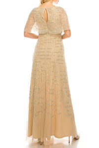 Aidan Mattox - V-neck Cape Sleeve Embellished Dress