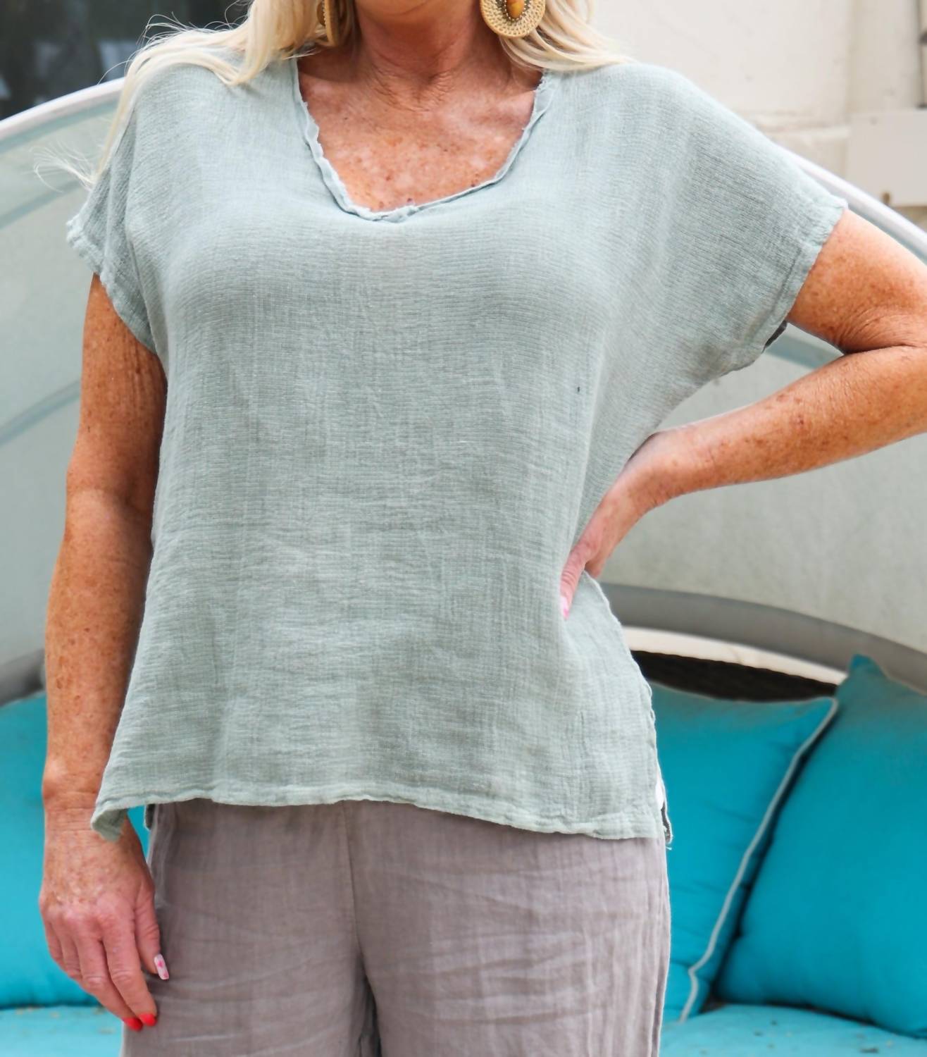 Gauze Linen V Neck Linen Top