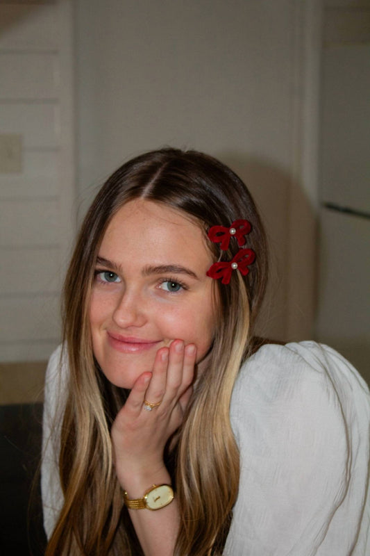 Andi - Velvet Pearl Bow Clip 2-pack