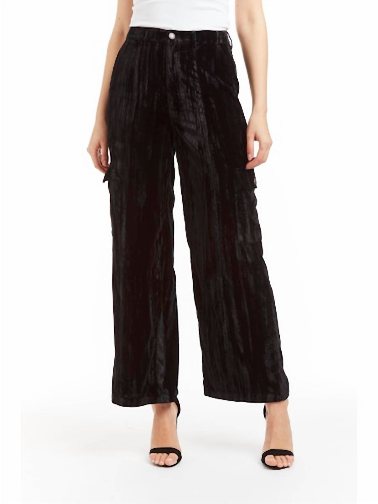 Tractr - Velvet Cargo Wide Straight Leg Pants
