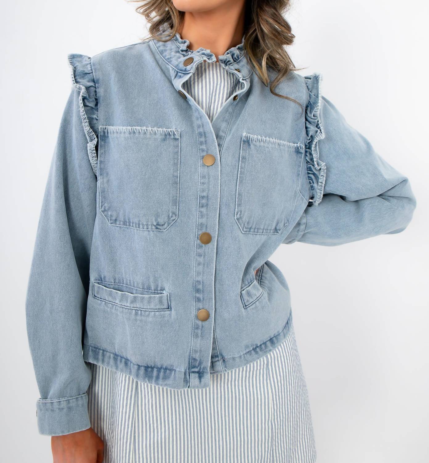 Fate - Ruffle-trim Denim Jacket