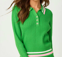 Lilly Pulitzer Suzette Sweater Polo in putting green x resort white - women's sweater - alternate view