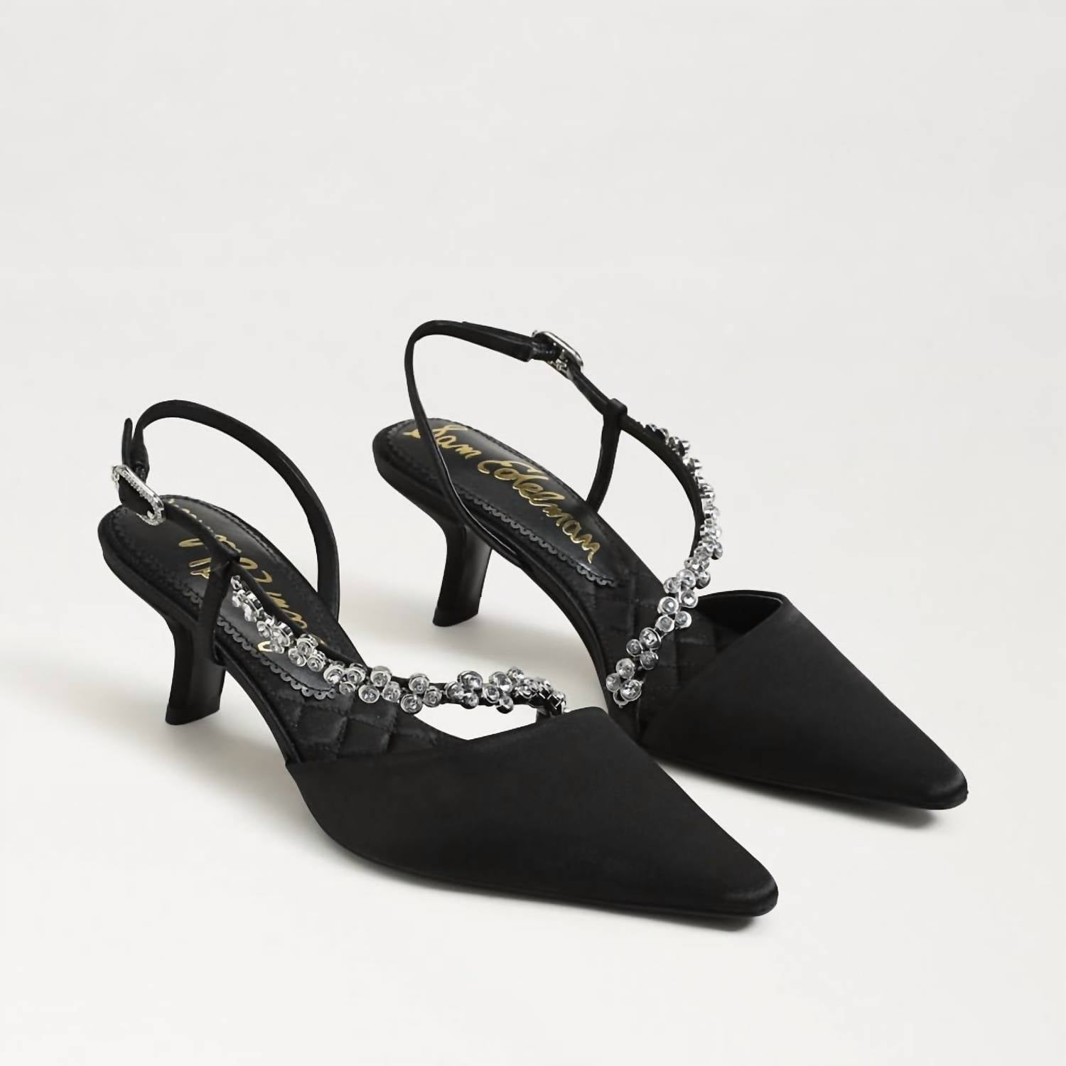Sam Edelman Women's Bonnie Slingback Pump Shoe in black satin - women's heels