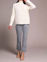 TRIBAL Vintage Washed Cable Knit Mock Neck Sweater in cream - women's sweater - detail view