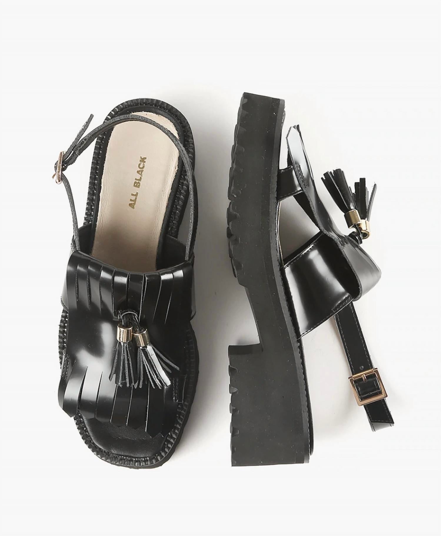 ALL BLACK Women's Kiltie Tassel Lugg Sandals in black - women's sandal - alternate view