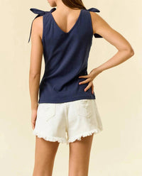 Doe And Rae - Ribbed V-neck Bow Tie Tank Top