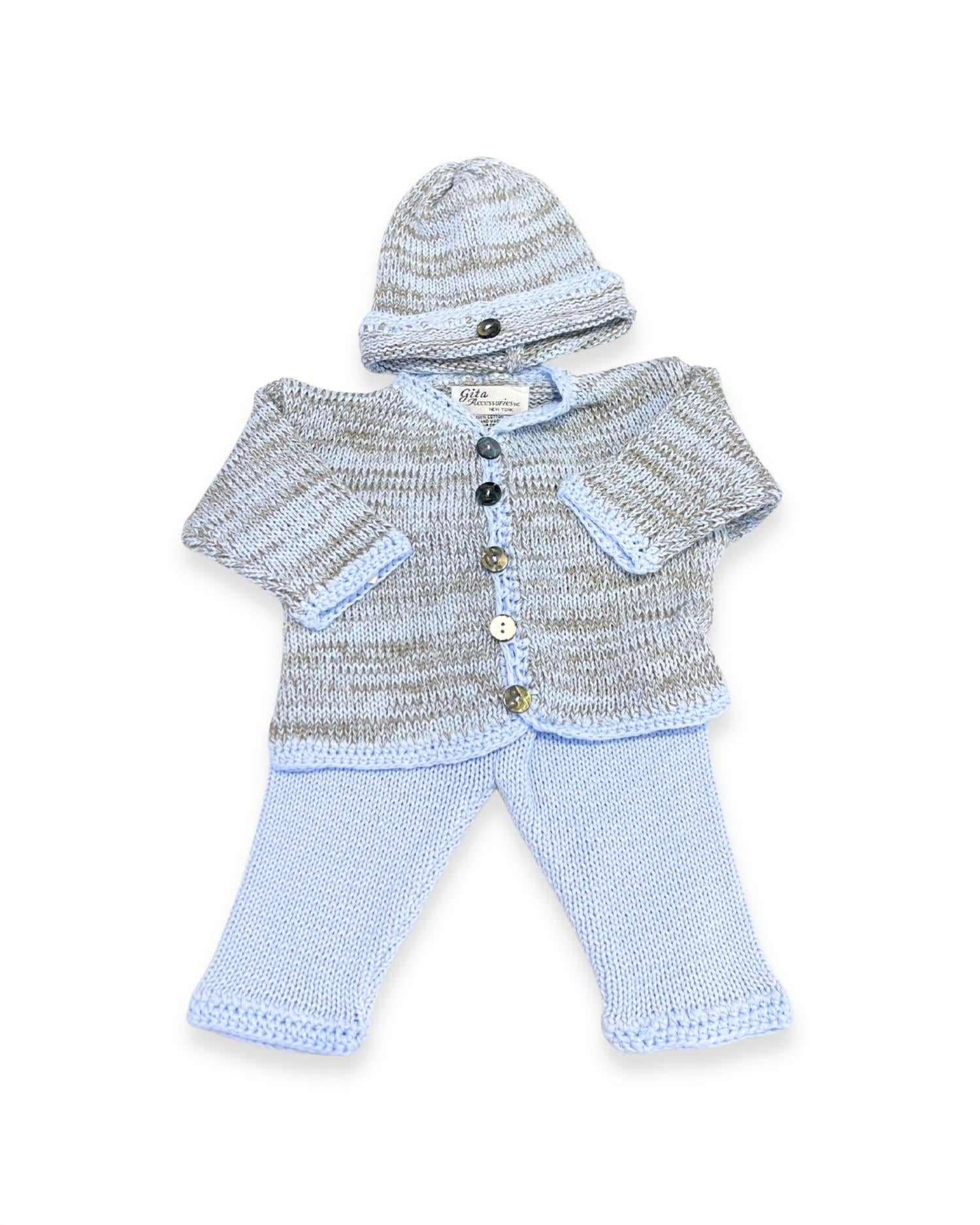 Gita - Boy's 2pc Tweed Cardigan With Hat