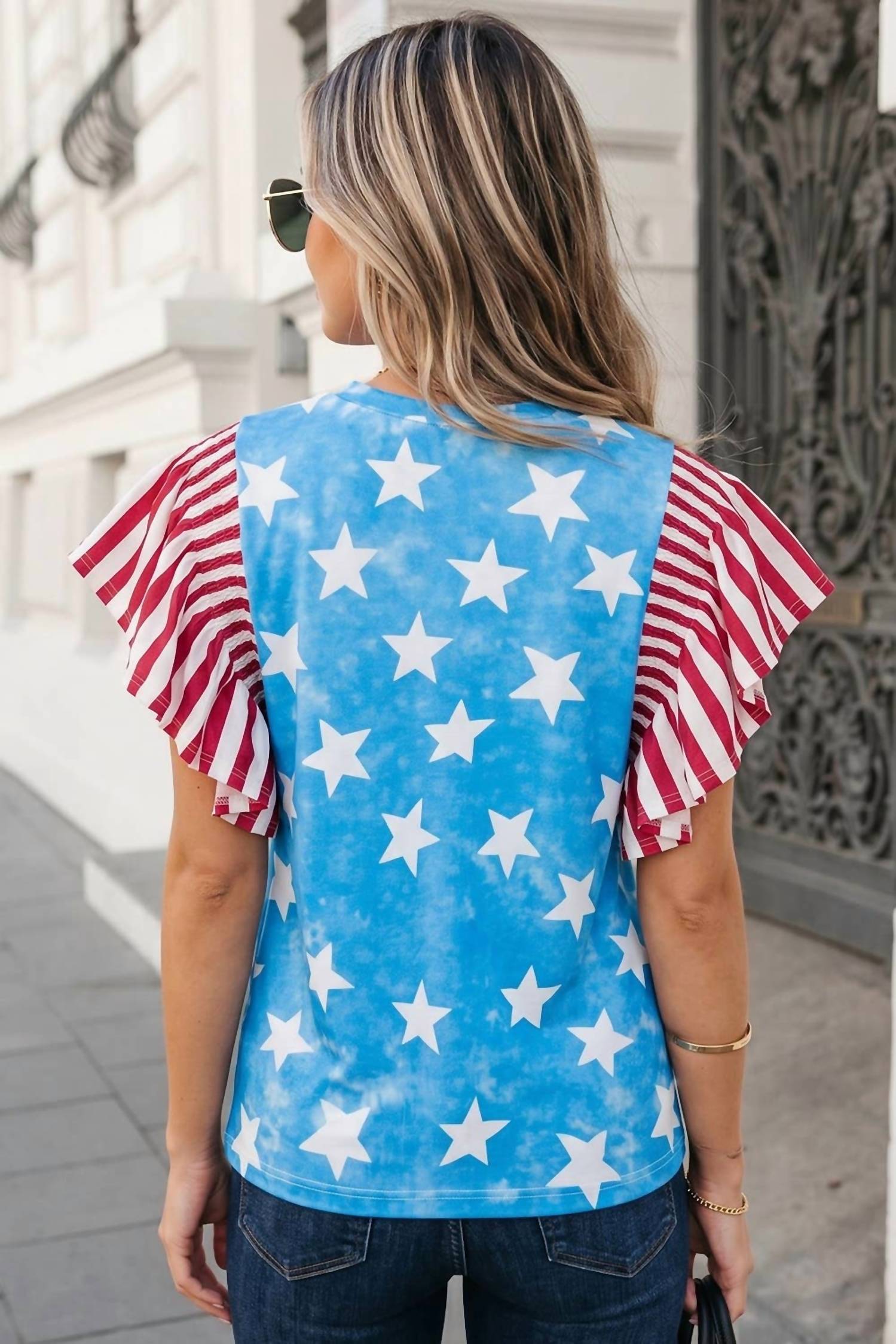 Aapparella - Independence Day Star & Stripe Ruffle Sleeve Top