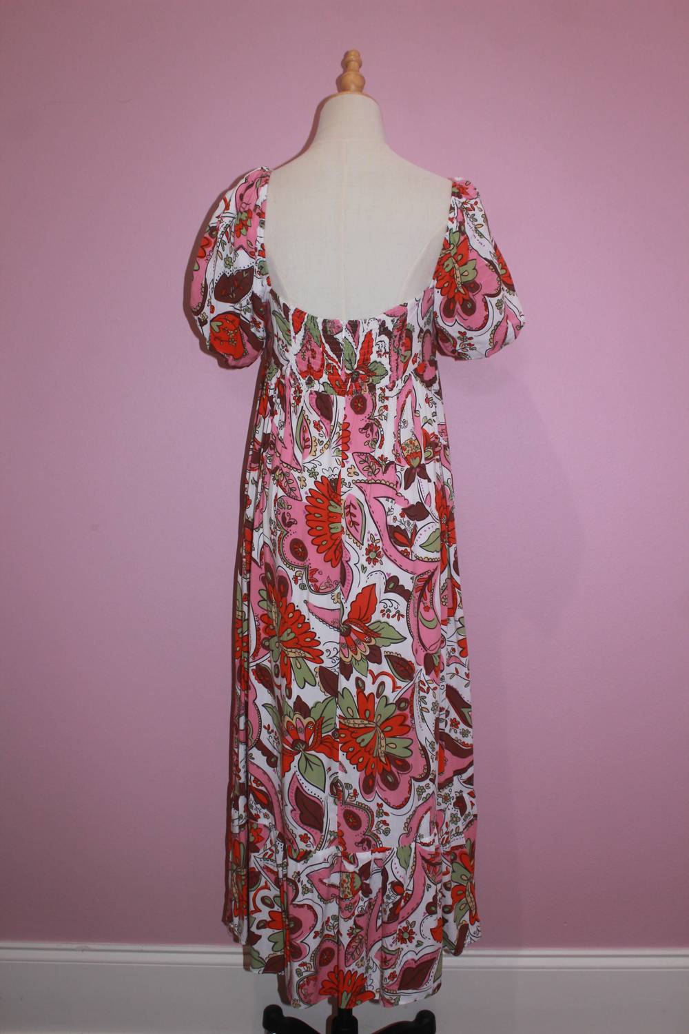 STORIA Women's Floral Paisley Midi Baby Doll Dress in multicolor - women's dress - detail view
