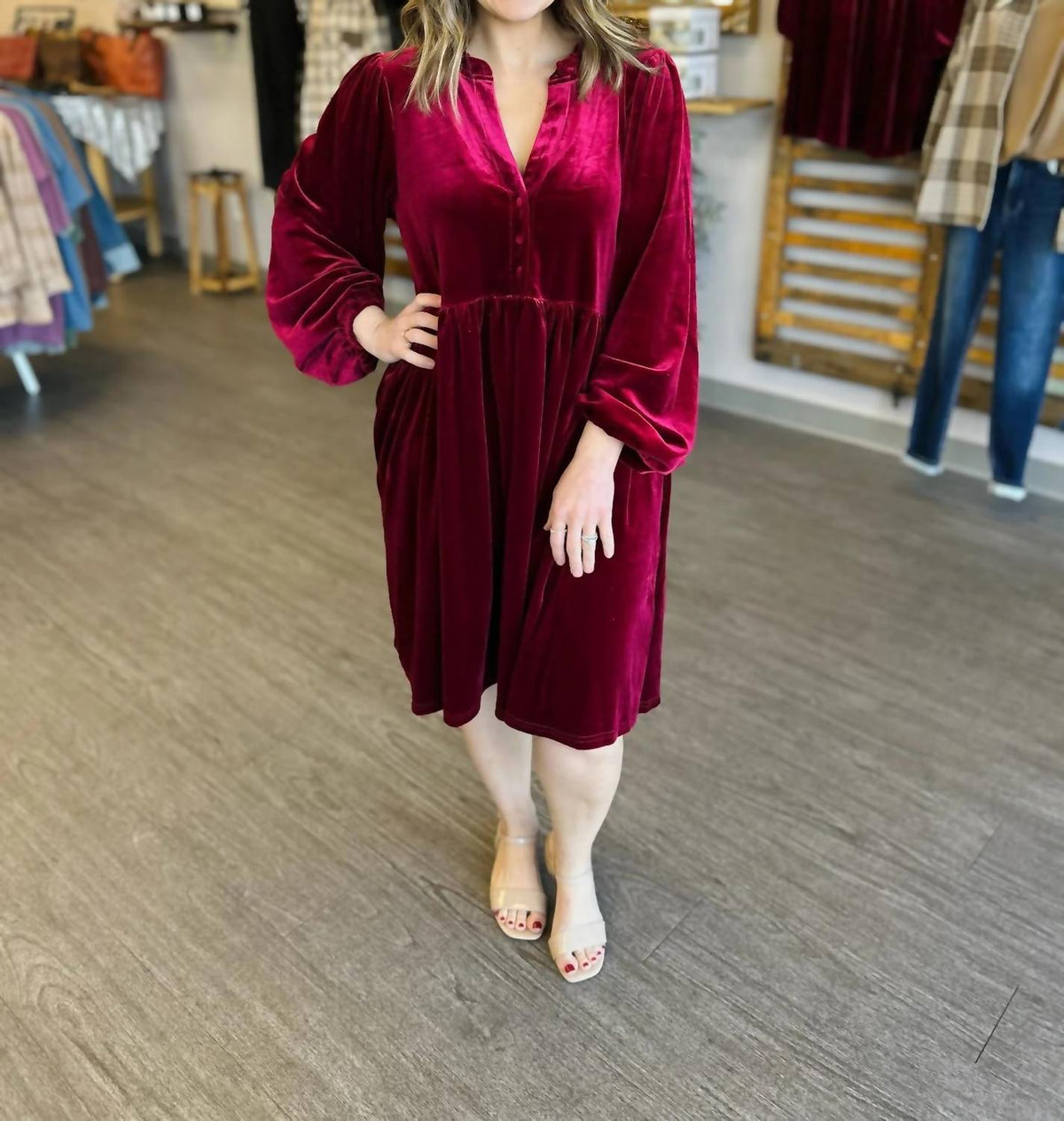 Vine & Love - Velvet Rose Babydoll Midi Dress
