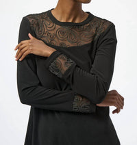 Joseph Ribkoff - Mesh Crew Neck Long Sleeves Fitted Top
