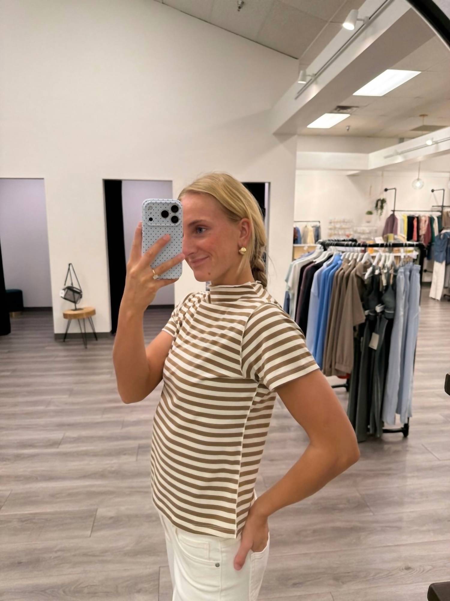 WISHLIST Striped Mock Neck Knit Top in chocolate - women's t-shirt - alternate view