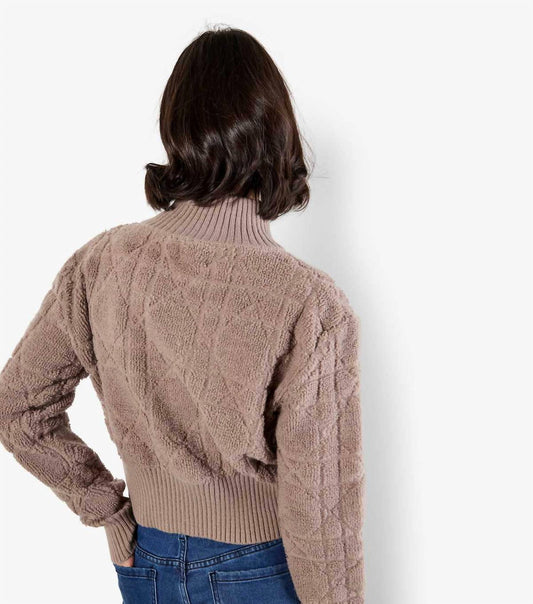 Apricot - Textured Rib Edge Zip Jacket