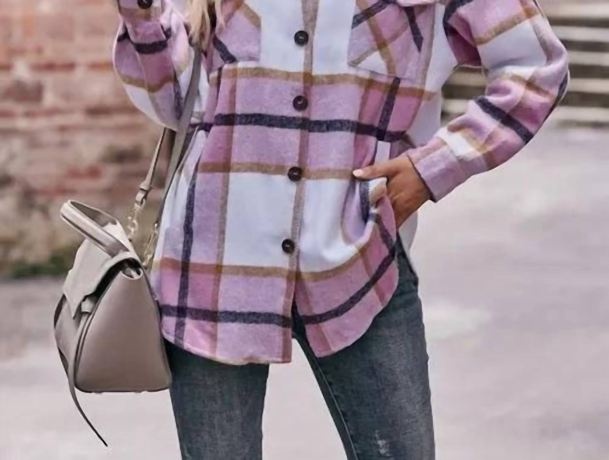 Lovesoft Women's Casual Loose Plaid Jacket in pink - women's jacket