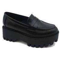 Shoe Shoe Train Women's Platform Vegan Loafers in black - women's flats