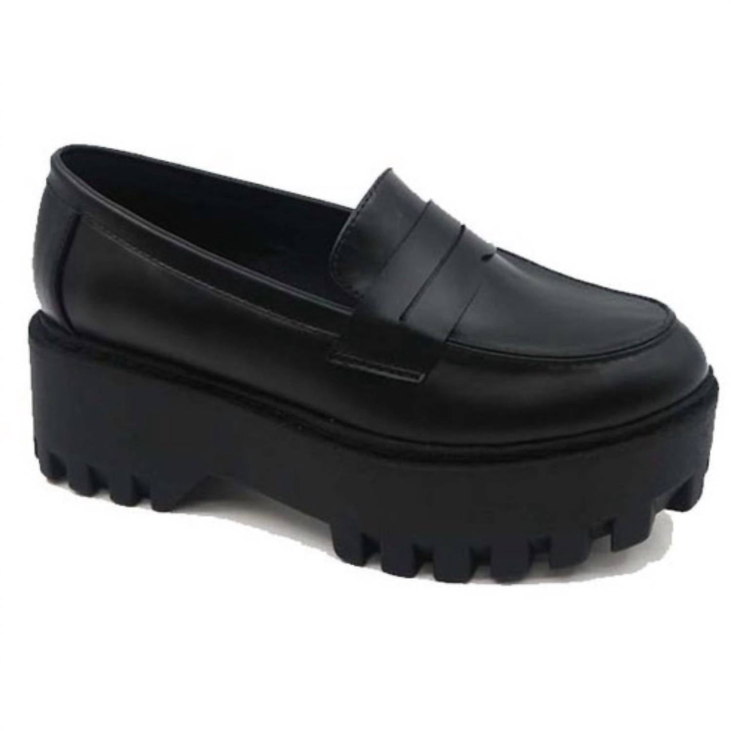 Shoe Shoe Train Women's Platform Vegan Loafers in black - women's flats