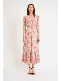 Donna Morgan - V-neck Flutter Sleeve Midi Dress