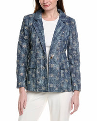 Gracia - Flower Embroidered Denim Blazer